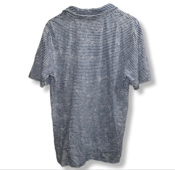 Faherty Men's Indigo Dyed Striped Boho Casual Short Sleeve Polo Shirt - Picture 2 of 10